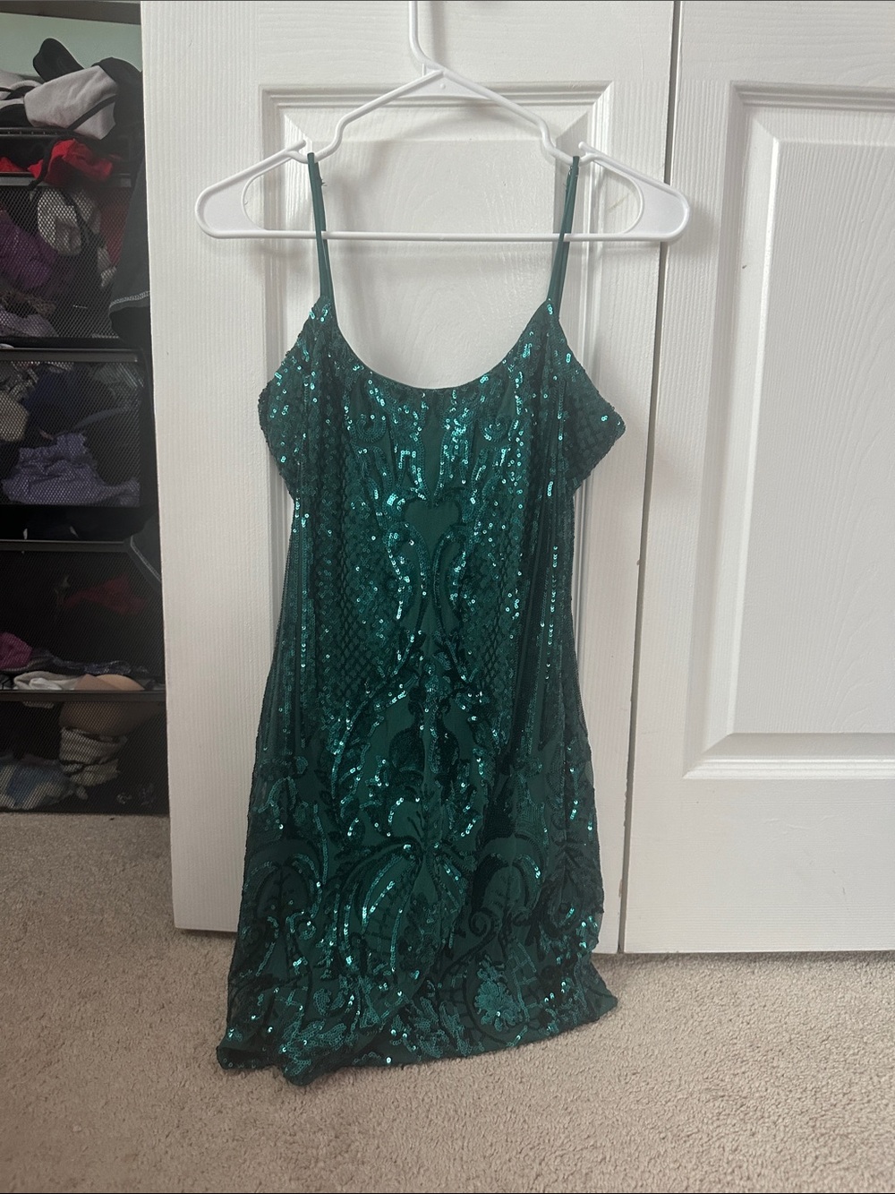 Lucy in the Sky Emerald Green Sequin Spaghetti-Strap Prom Dress